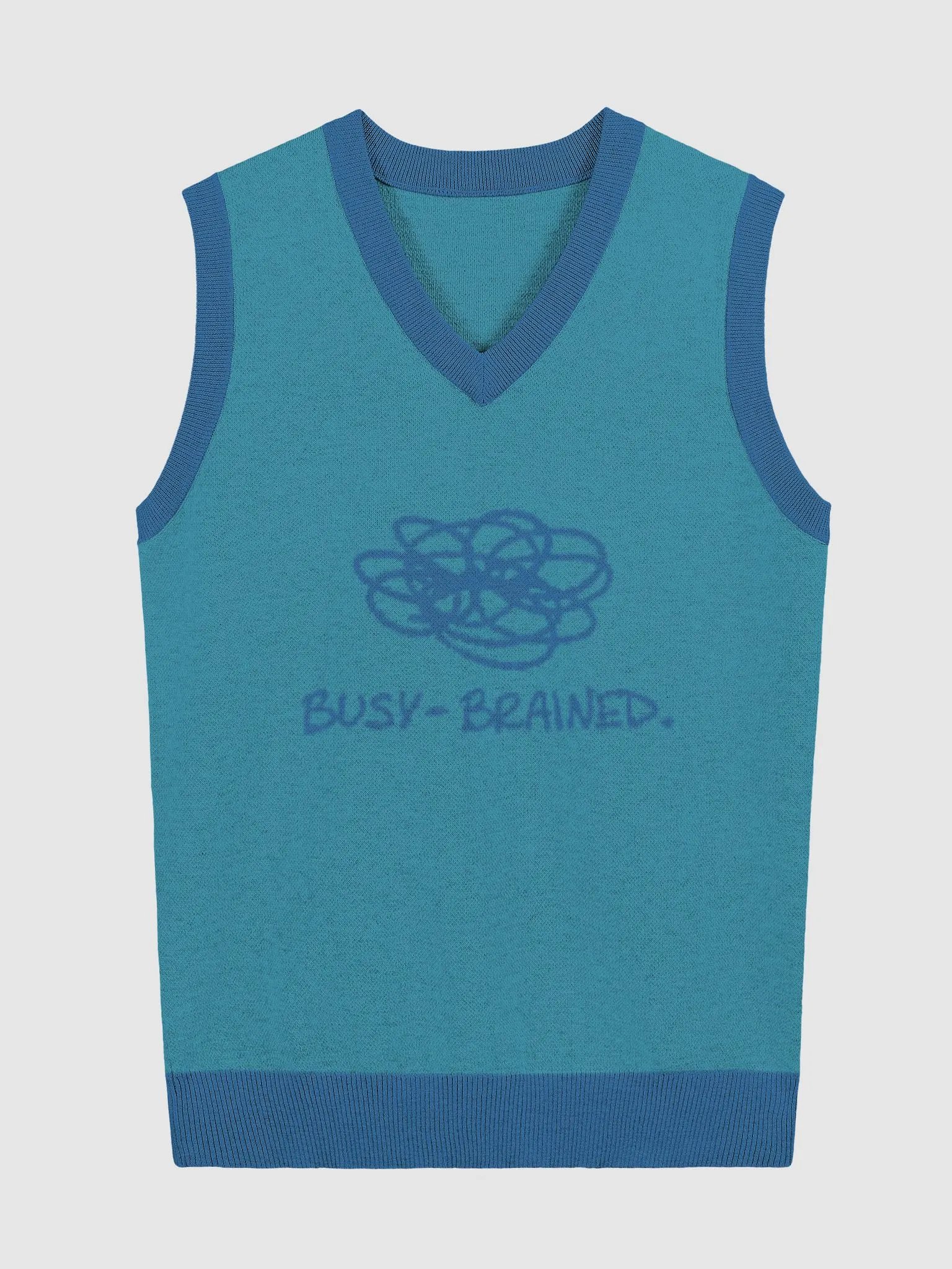 BUSY-BRAINED (lg. design, teal and blue) knitwear vest product image (1)