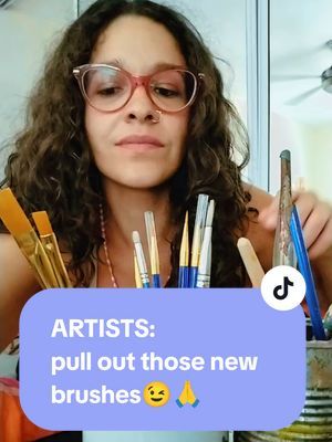New brushes: ✨ pristine, inspiring, untouched. Me: stares at the crusty ones with trauma bonding energy #ArtistProblems #StudioConfessions