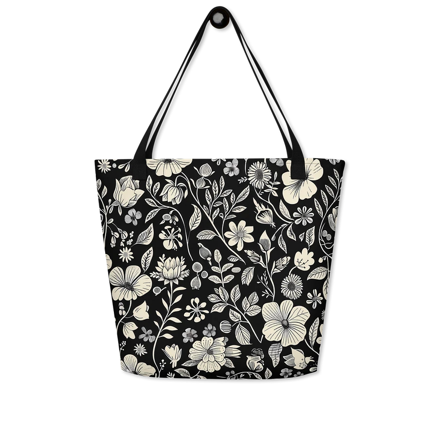 Tote Bag: Elegant Floral Pattern Black and White Chic Style product image (7)