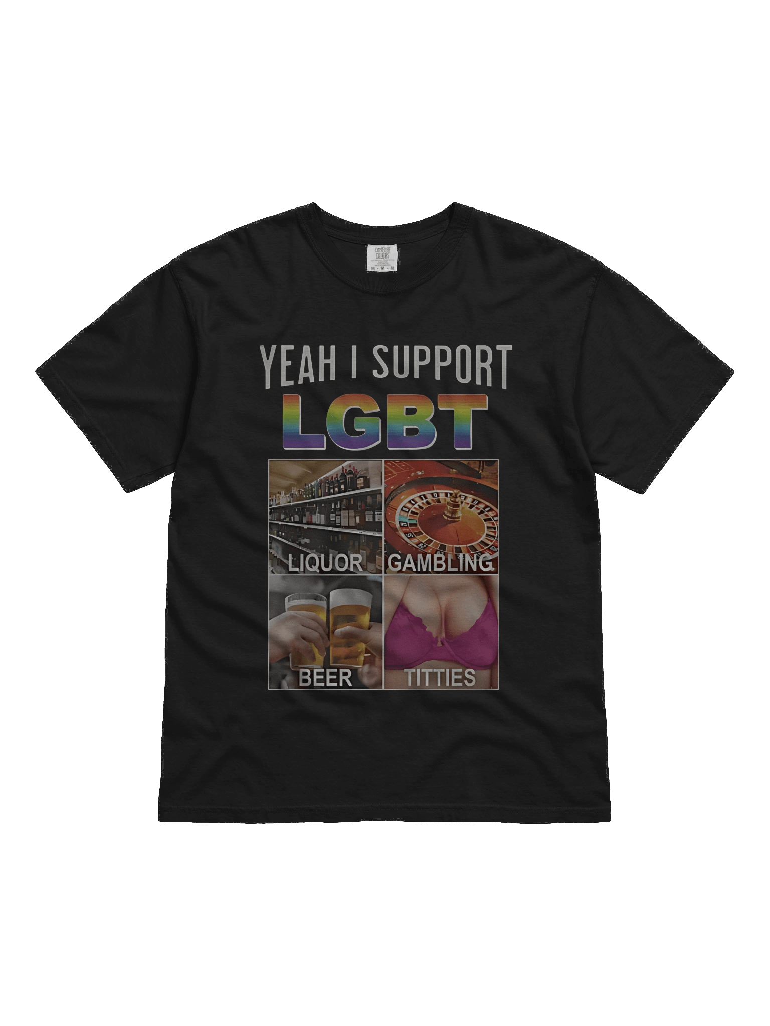 Funny LGBT Parody T-Shirt – Liquor, Gambling, Beer, Titties product image (1)