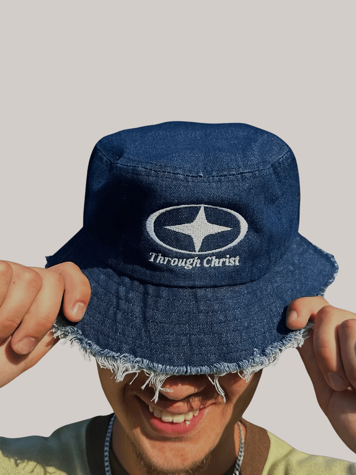 Through Christ Denim Bucket Hat Embroidered Logo product image (1)