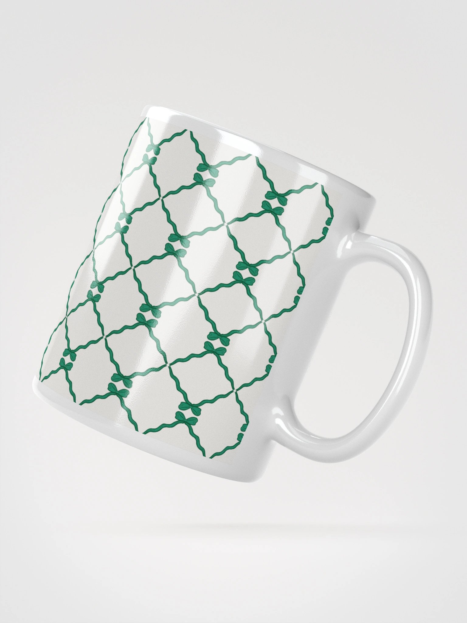 Bows and Ribbon Pattern Mug in White and Green product image (4)