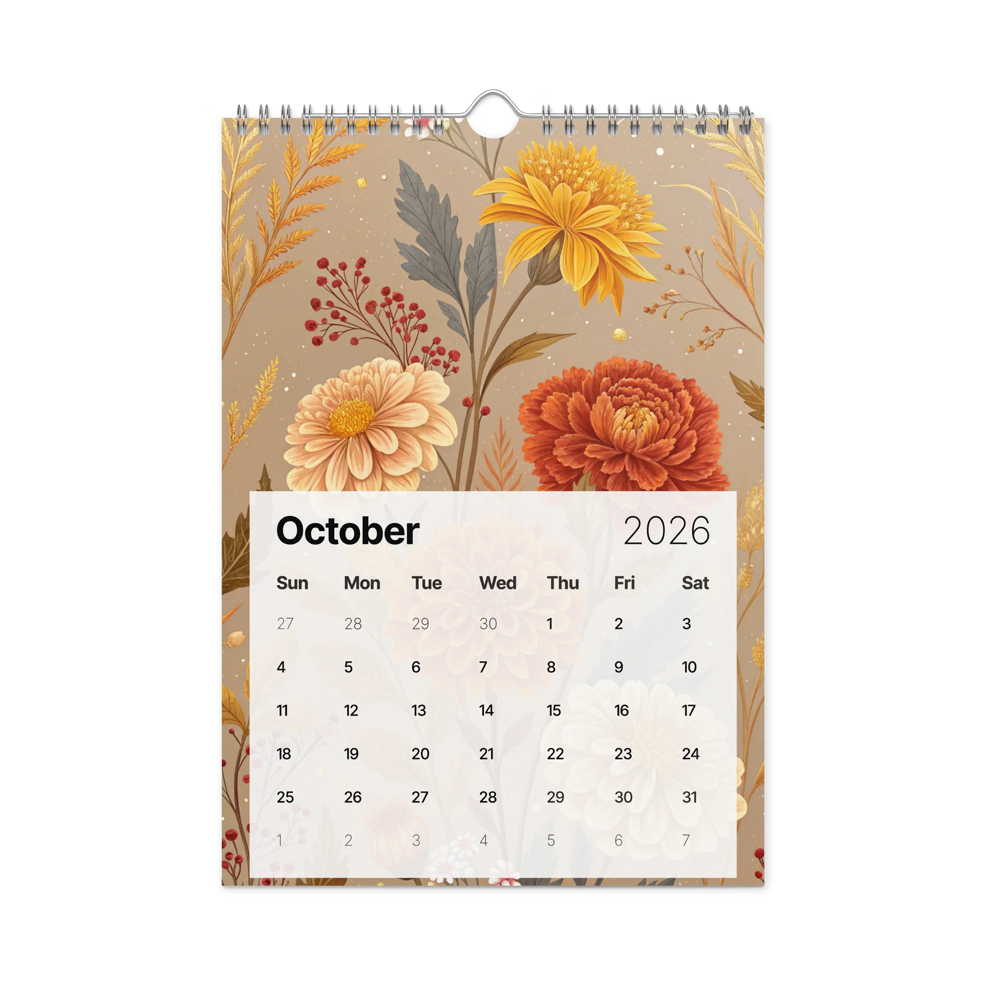 Blooming Seasons – Floral Patterned Wall Calendar 2026 (Gouache Art Edition) product image (12)