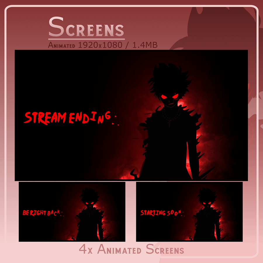 DARK ANIME Stream Overlay Pack, Anime Overlay pack, Anime Twitch Overlay, Gaming Stream Overlay, Red Overlay Twitch, Phonk Twitch Overlay product image (3)