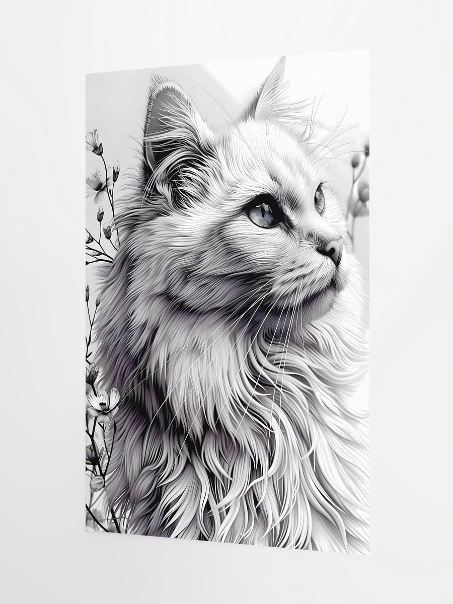 Serene Feline Elegance: Majestic White Cat with Pussy Willows Matte Poster product image (5)