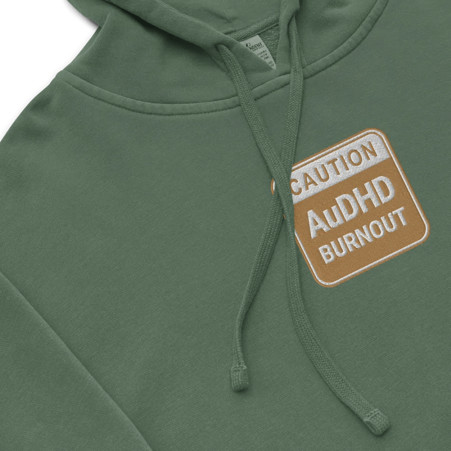 CAUTION: AuDHD BURNOUT embroidered pigment hoodie (brown design) product image (1)