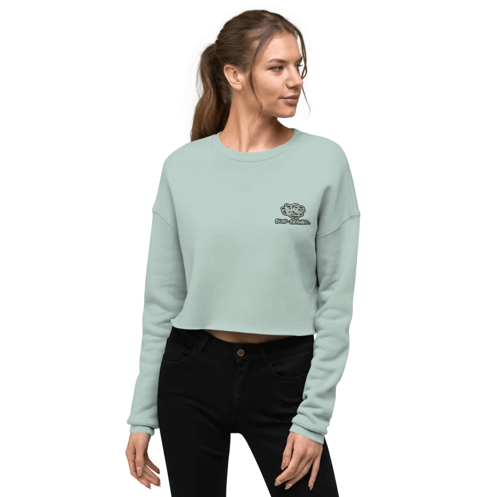 BUSY BRAINED (B&W lined design) embroidered fleece crop crew product image (56)