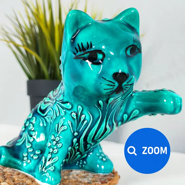 Ceramic turquoise cat — handmade pottery, handmade ceramic, home decor, handmade gift, Turkish ceramic product image (2)