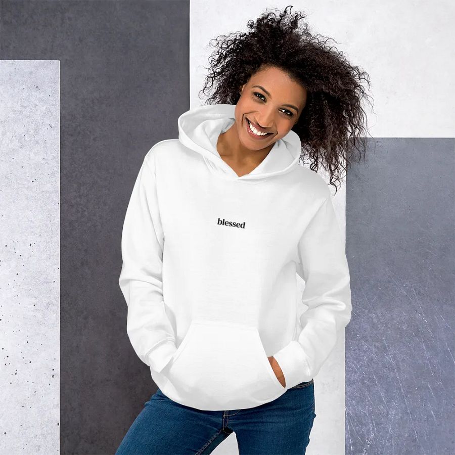 Minimalistic Unisex Blessed Embroided Hoodie (Black Embroided) product image (203)