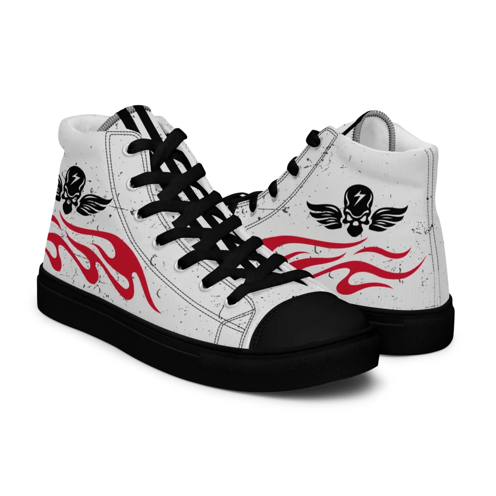 Women's High Top Canvas Shoes-Background fill Abstract 83, design of Skull with wings, Wave of flames and Groovy line in Circles design. product image (7)