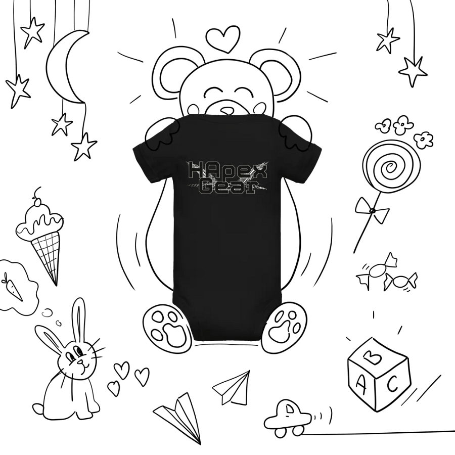 Baby Short Sleeve One Piece - Embroidered - Black HApex Gear White Logo product image (9)