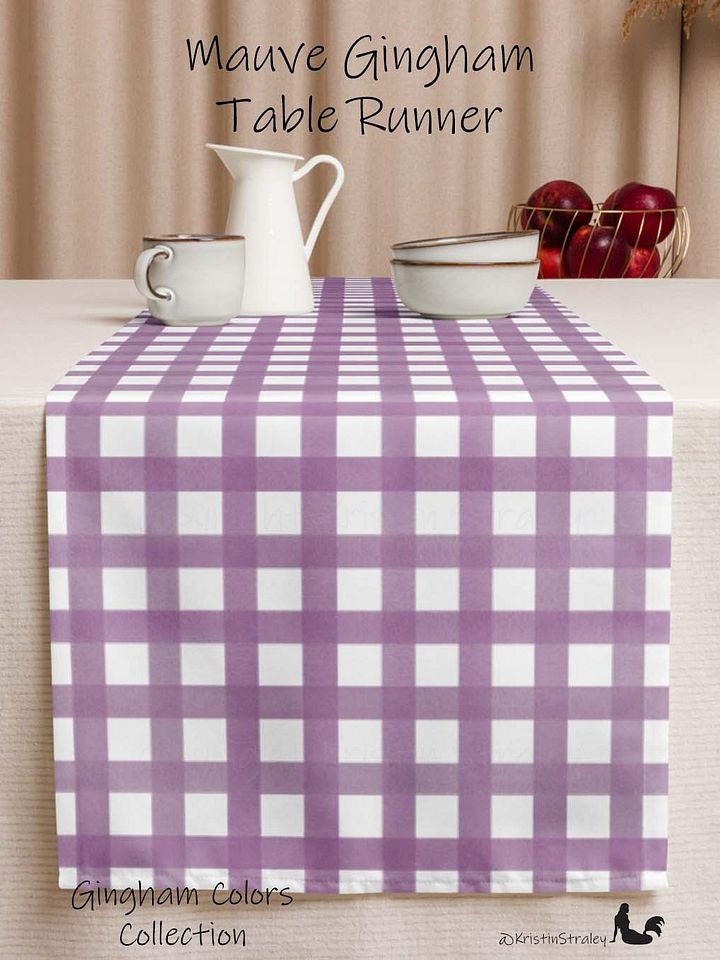 Mauve Gingham Checker on White Table Runner product image (1)