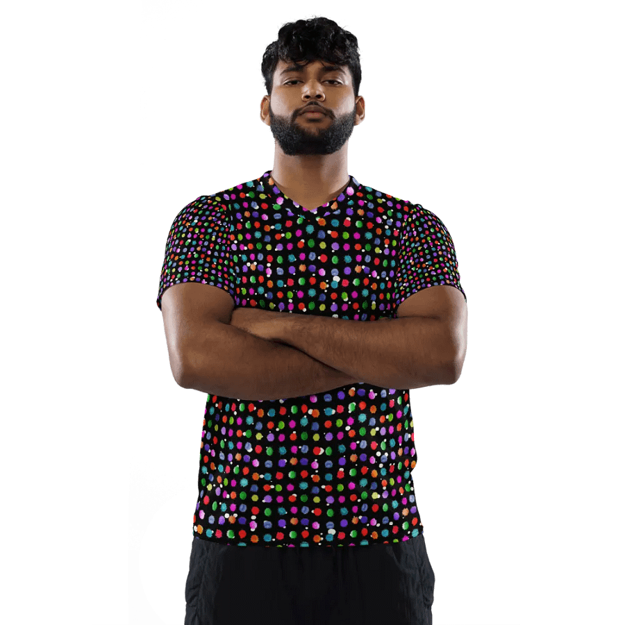 Ladies all over print t shirt black with watercolor dots design. Ideal for casual as well as evening wear product image (5)