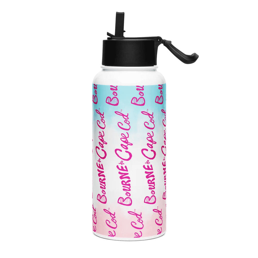 BOURNE to Cape Cod™ | Pink Logo Vertical Repeat | Stainless Steel Water Bottle | Iconic Pink, White & Blue product image (3)