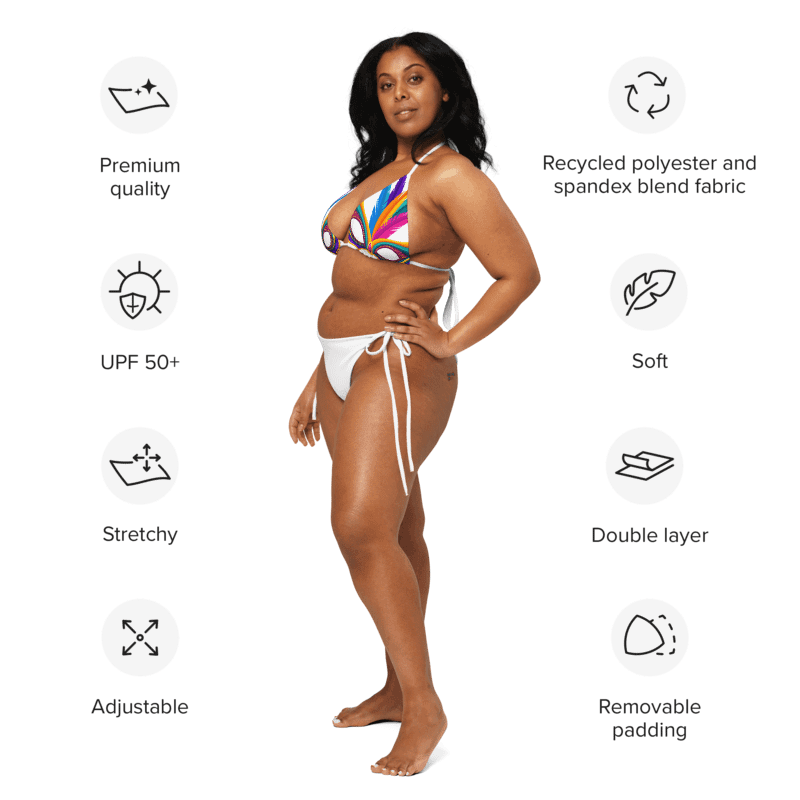 White Low Rise Cheeky String Bikini, Mardi Gras Top product image (12)