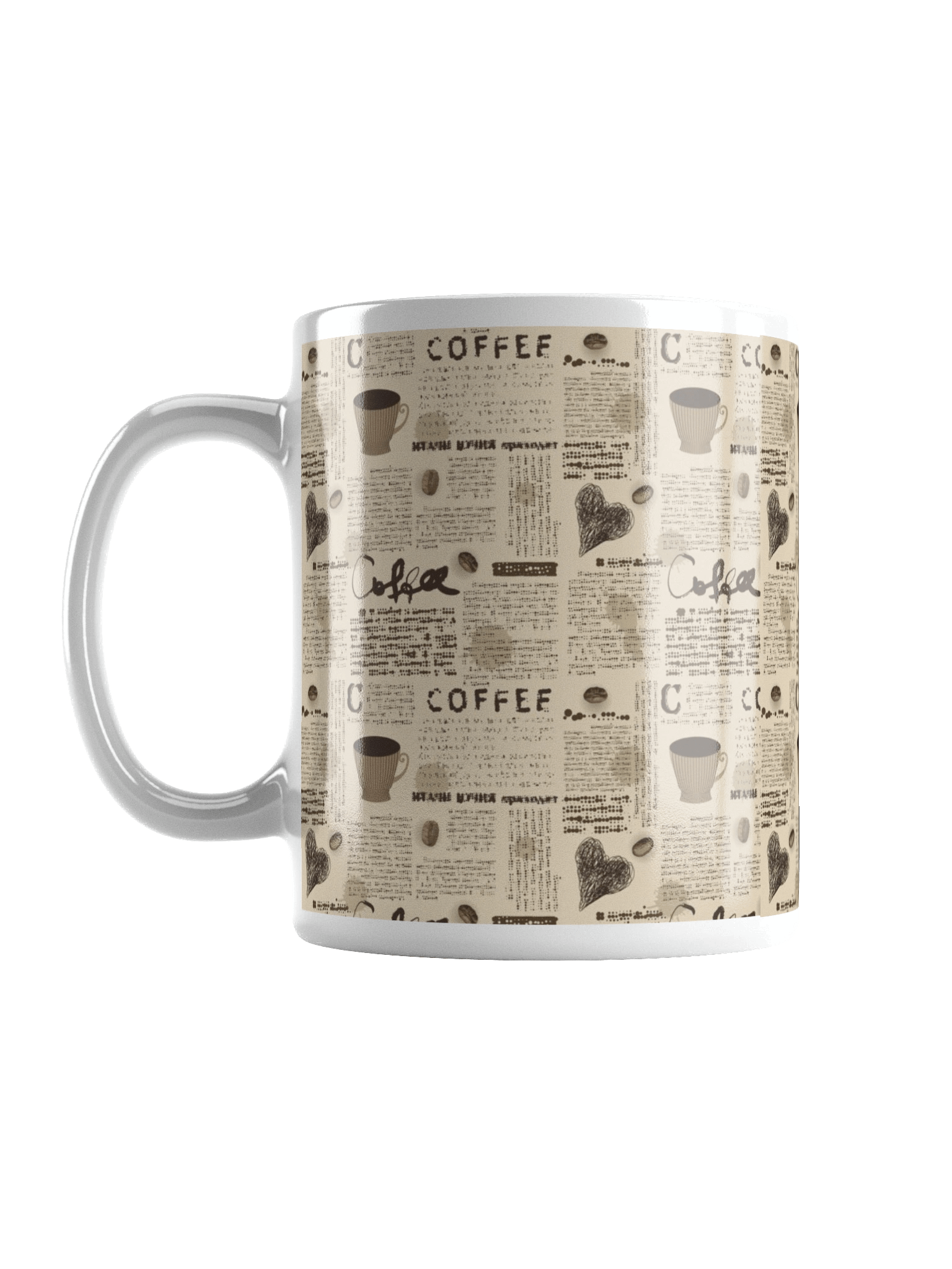 Vintage Coffee Newspaper Collage Print White Glossy Mug product image (2)