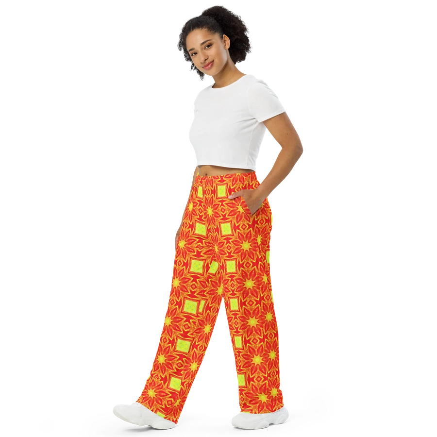 Abstract Repeating Orange Flower Unisex Wide Leg Trousers product image (1)