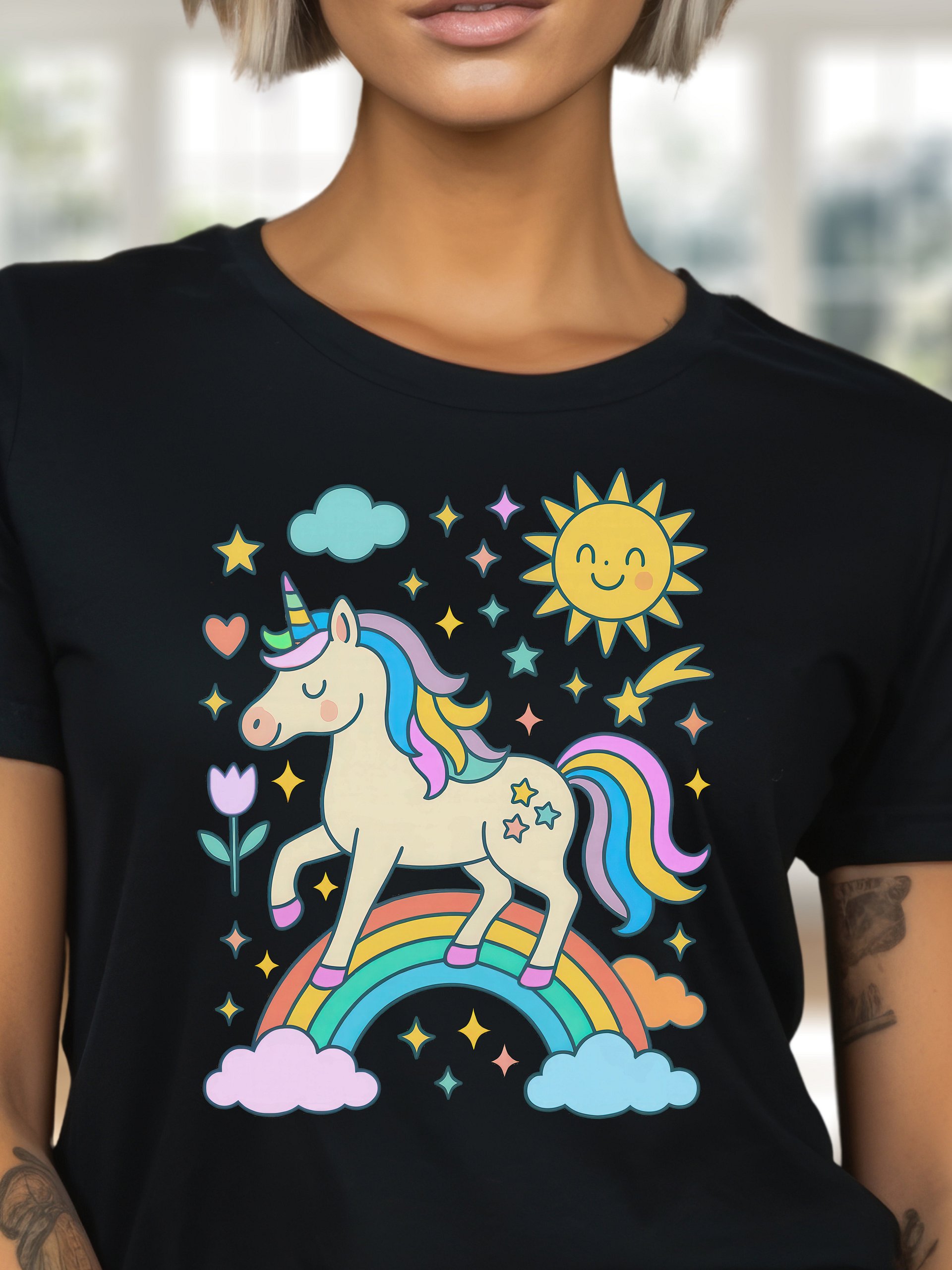 Sunshine Unicorn - Dollhouse Color Burst Aesthetic - Bella Canvas 3001 Unisex Staple T-Shirt product image (1)