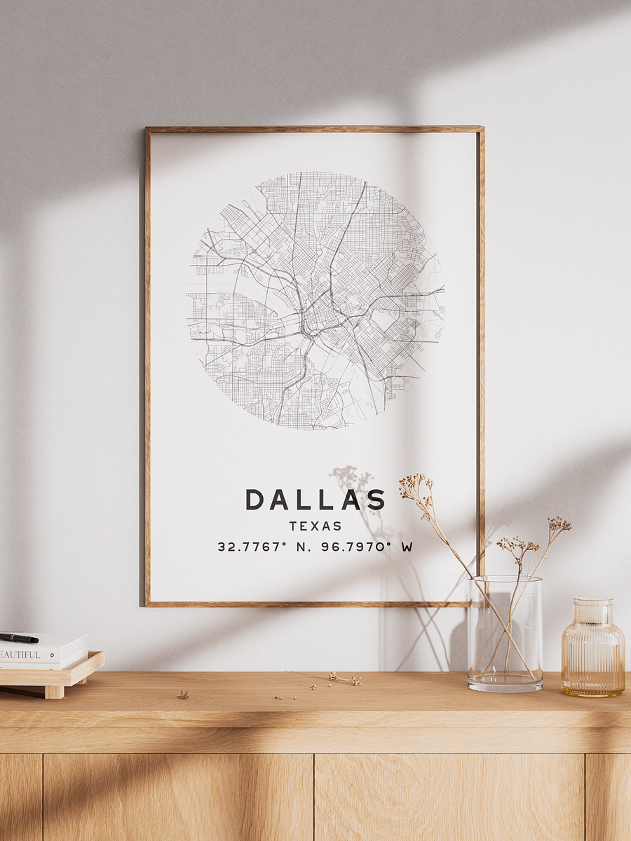 Dallas Street Map Poster – White Minimalist Circular City Art product image (1)