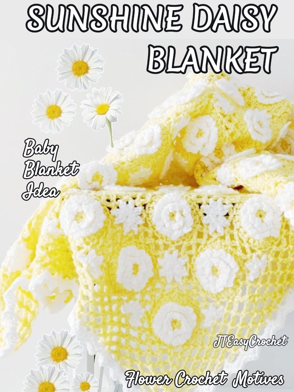 Sunshine Daisy Flower Motif Baby Blanket Crochet Pattern, Crochet Flower Blanket Baby Gift product image (9)