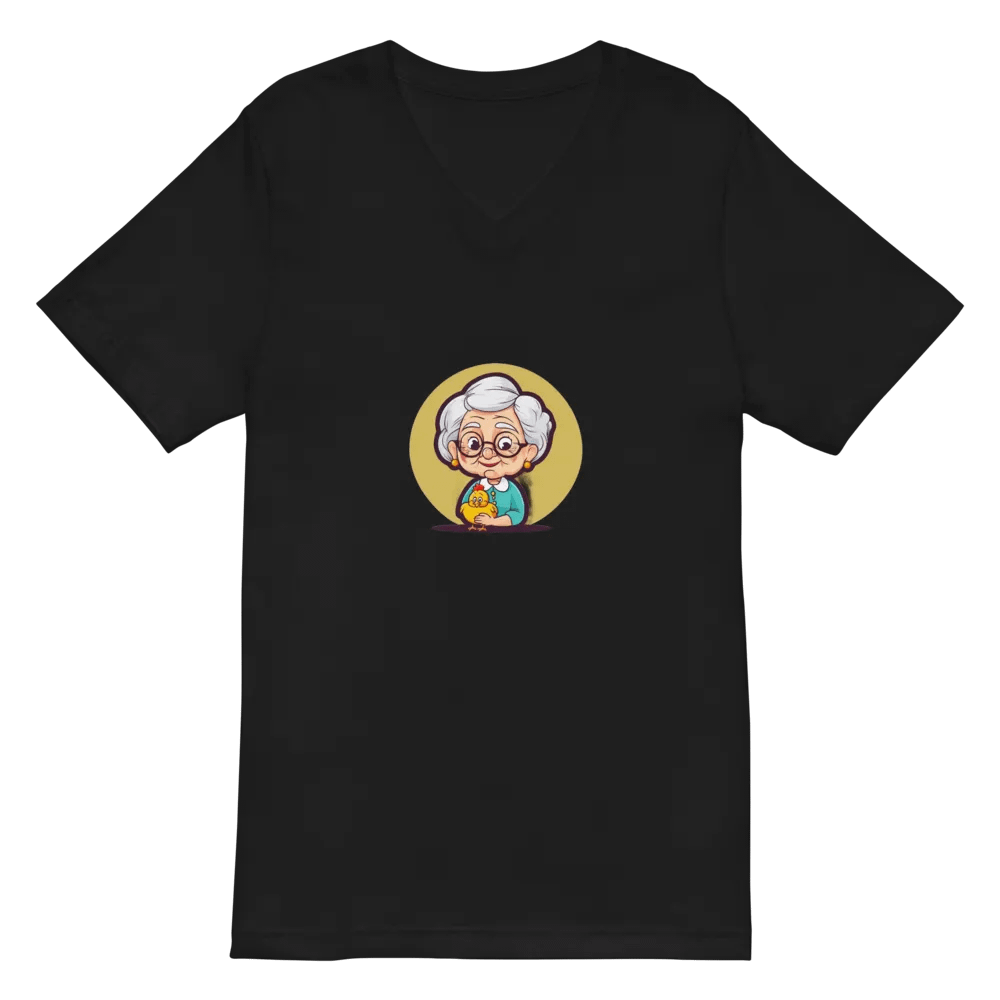 Elderly Woman and Chicken Illustration V-Neck Tee product image (2)