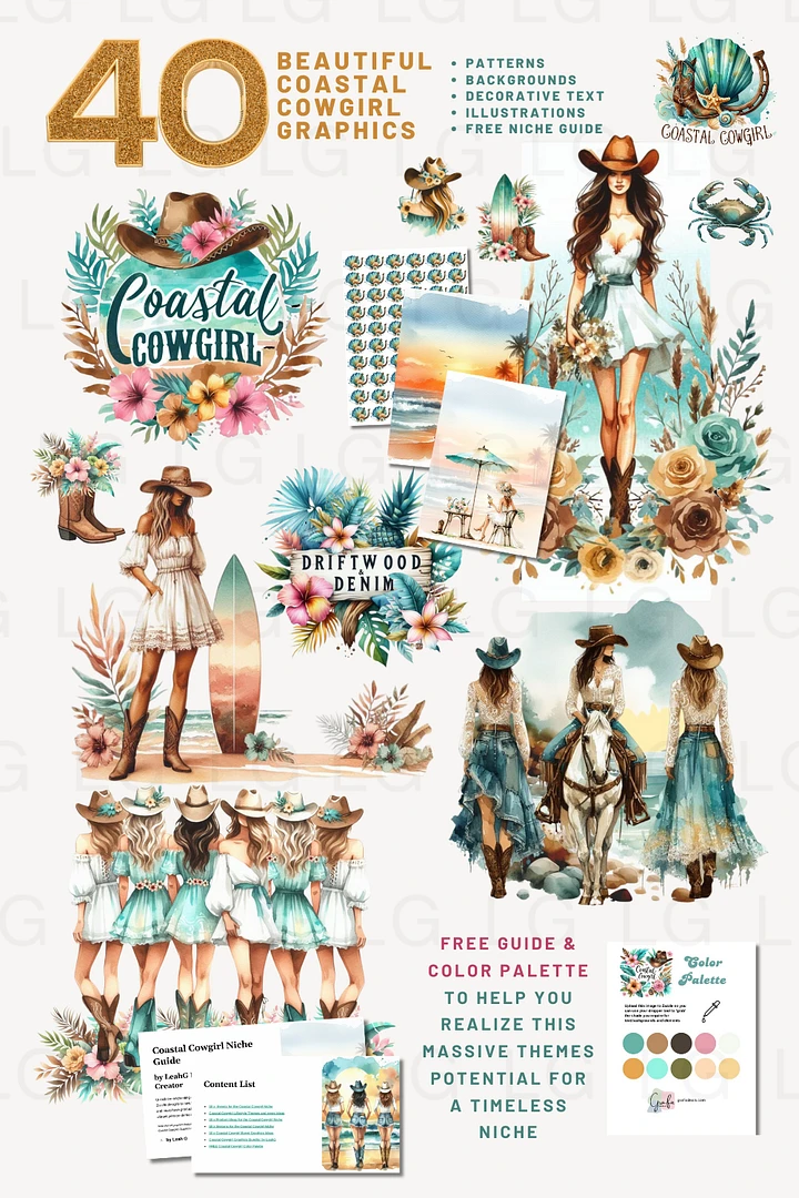 40 x Coastal Cowgirl Graphics Bundle - Commercial Pod Use - FREE DESIGN GUIDE INCLUDED! product image (1)