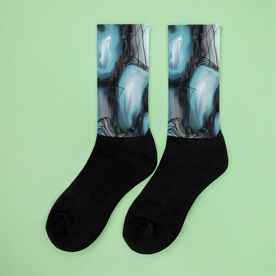 Abstract, art, socks, blue white, gray, black product image (7)