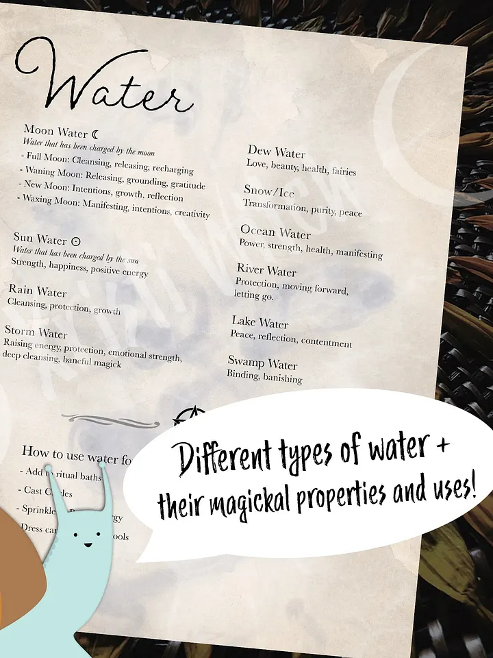 Water Magickal Correspondences Grimoire Page - Digital Download product image (1)