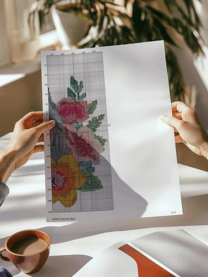 Floral African Grey Parrot Cross Stitch Pattern product image (2)