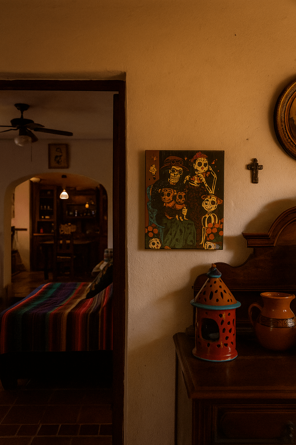 Calavera Family with Dogs — Día de Muertos Thin Canvas Wall Art | Mexican Folk Art Dog Decor product image (2)