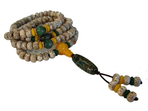 108 Bead Mala Natural Bodhi Seeds Necklace with 3-Eye Dzi Bead product image (1)