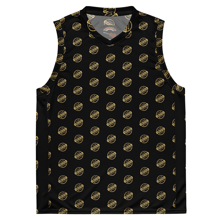 NEW!! sleeveless jersey with original music logo pattern - gold on black product image (2)