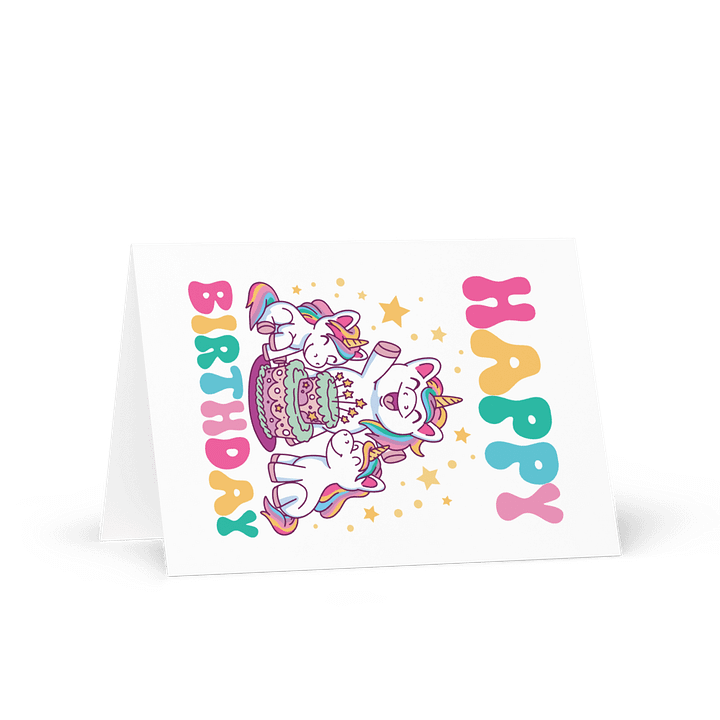 Happy Birthday (Unicorns With Birthday Cake) Birthday Card 5" x 7" product image (1)