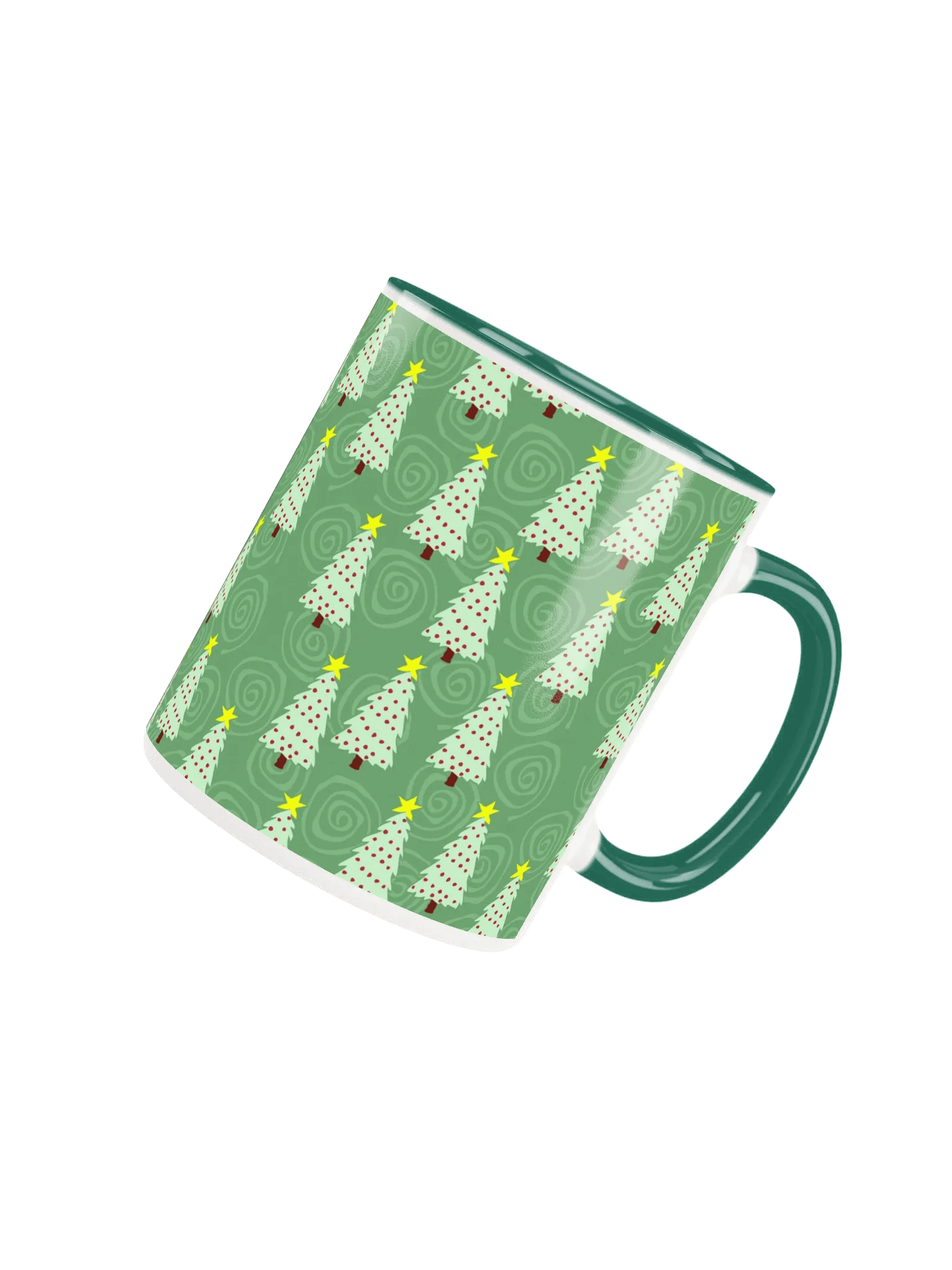 Green Christmas Trees on Green Spirals Ceramic Mug product image (4)
