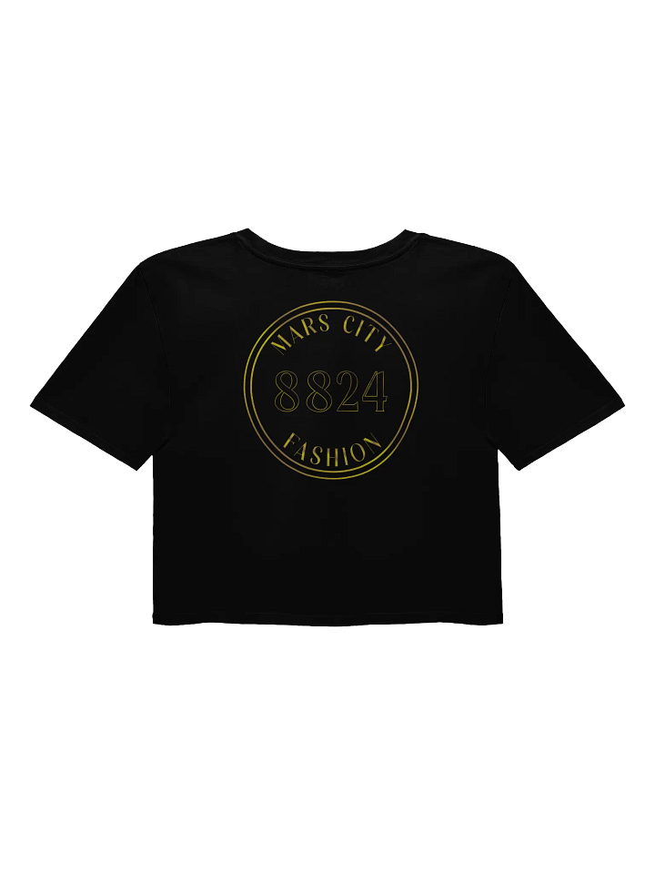 Ladies black cropped tee shirt with Gold Astronaut front product image (2)