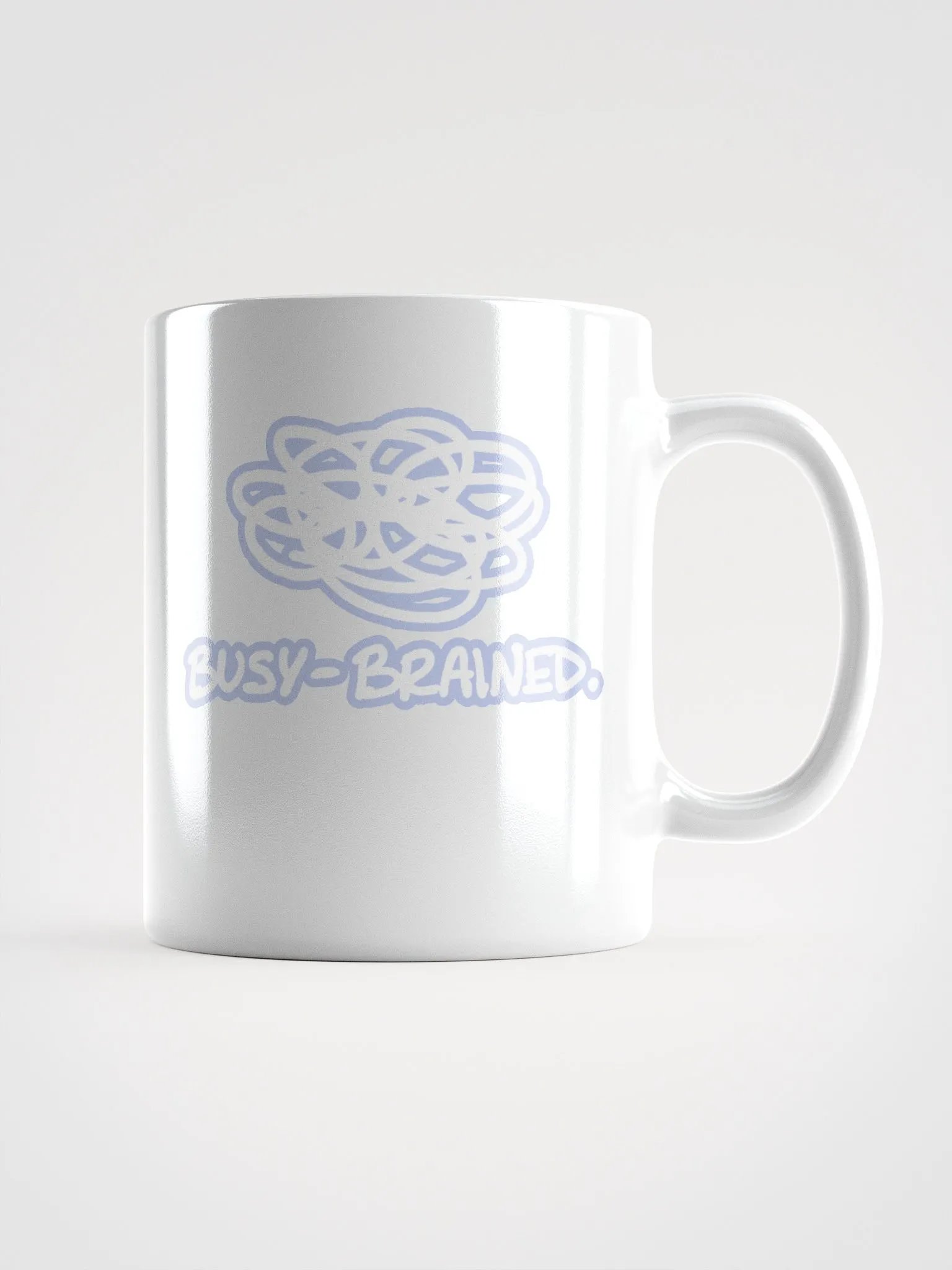 BUSY-BRAINED (lined design, #BDCAEF) glossy white mug product image (1)