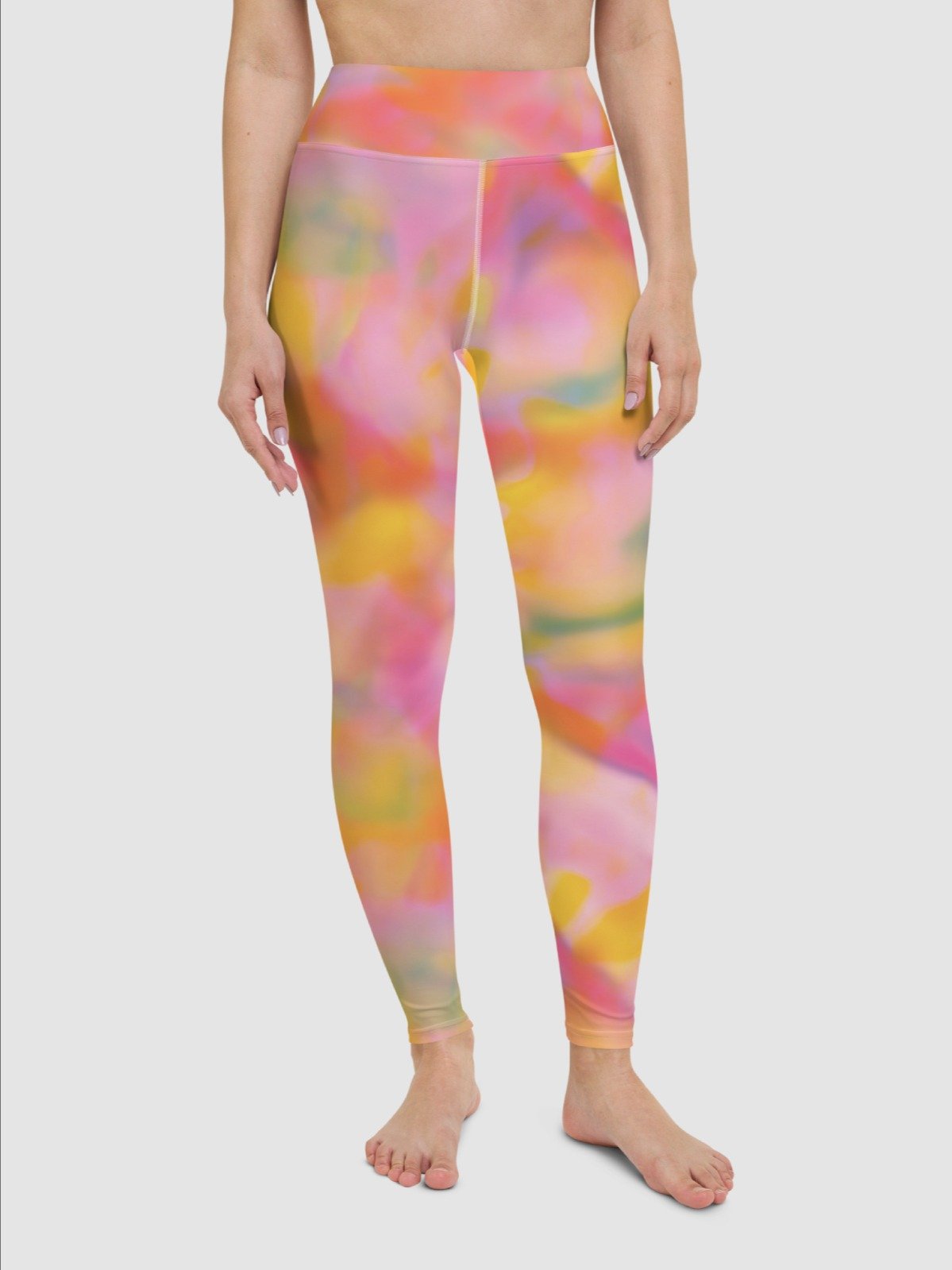 High-Waisted Leggings "Sweet Pastel Tie Dye in Orange Light Pink" product image (4)