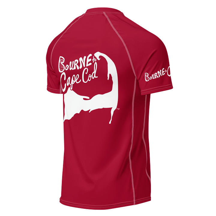 BRN.2C.C.™/BOURNE to Cape Cod™ | Men’s Performance Rash Guard | Recycled UPF 50+ Surf Shirt | White Logos on Cranberry Red product image (2)