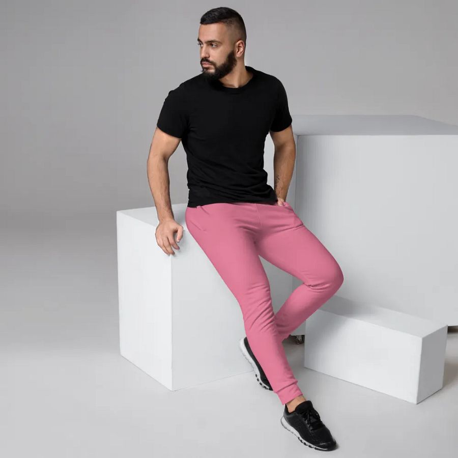 Plain Rosy Pink Soft Summer Recycled Polyester Premium Men's Joggers by Treasure Pie product image (3)