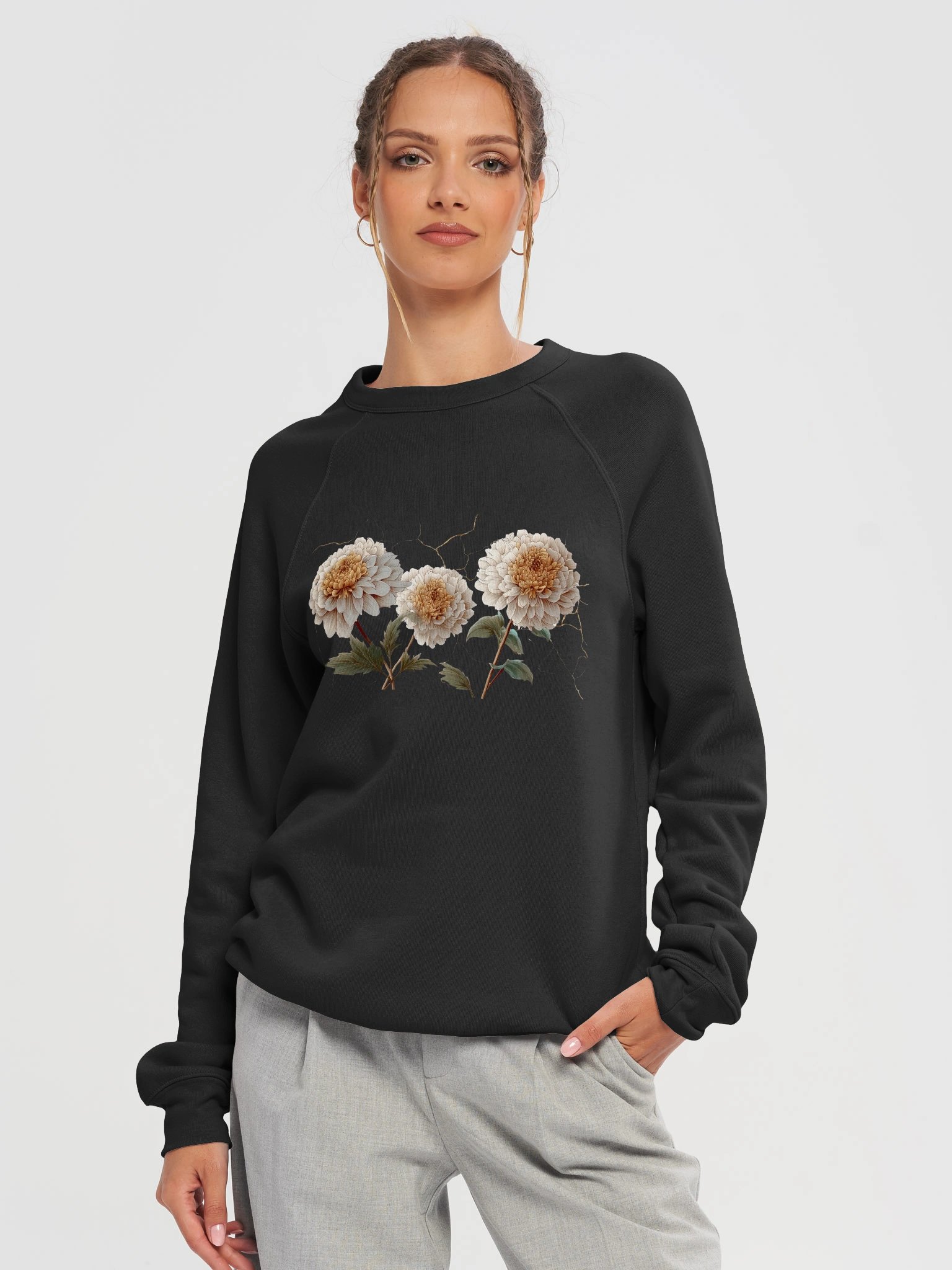 Kintsugi Dahlia Sticker Long Sleeve T-Shirt – Floral Resilience Design product image (4)
