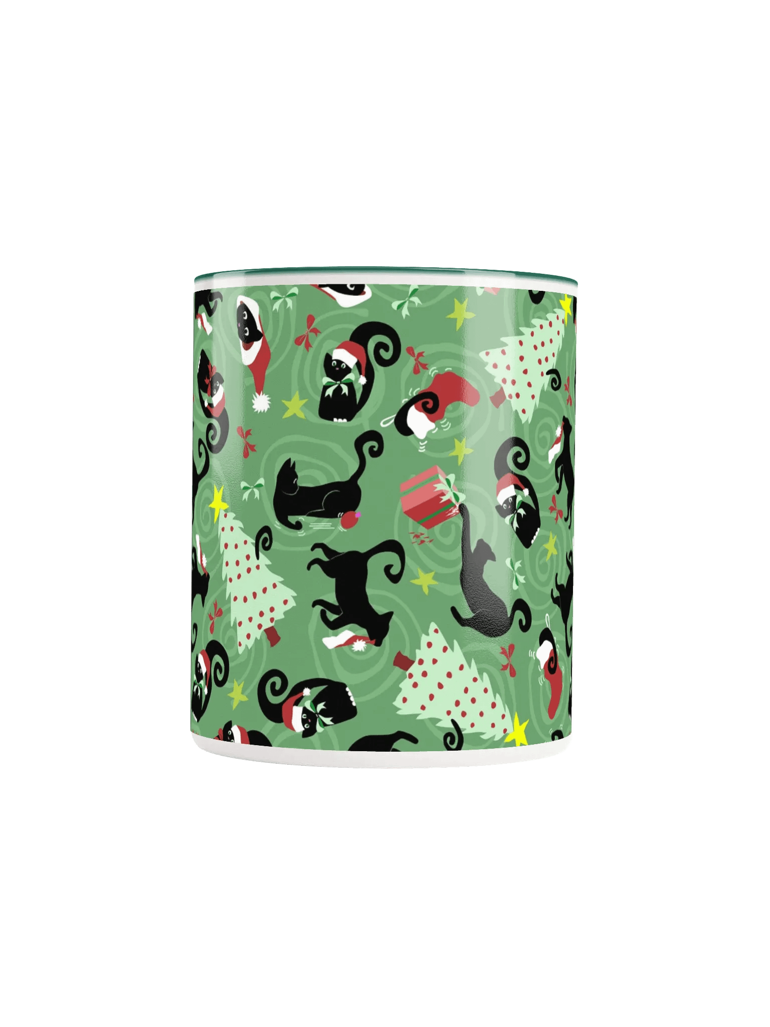 Black Christmas Kitties Being Cats Ceramic Mug – Green product image (5)