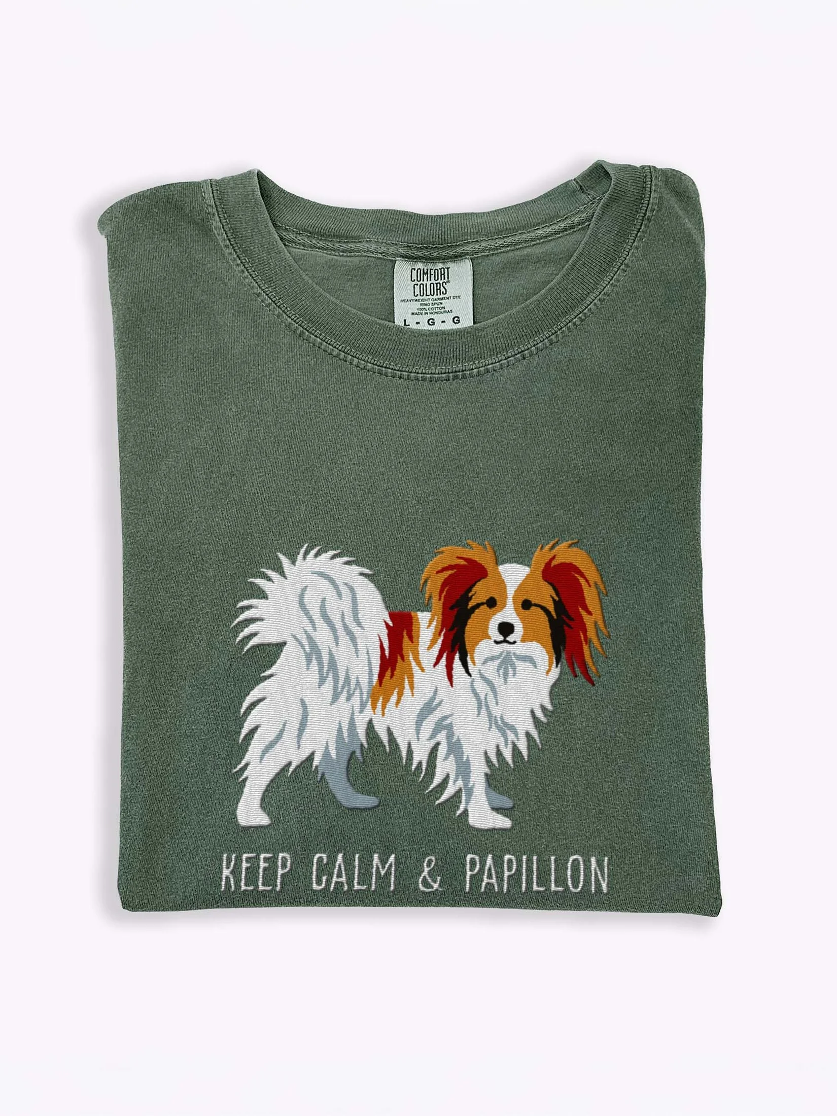 Keep Calm & Papillon T-Shirt(Embroidered) of a Papillon(Sable & White) product image (1)