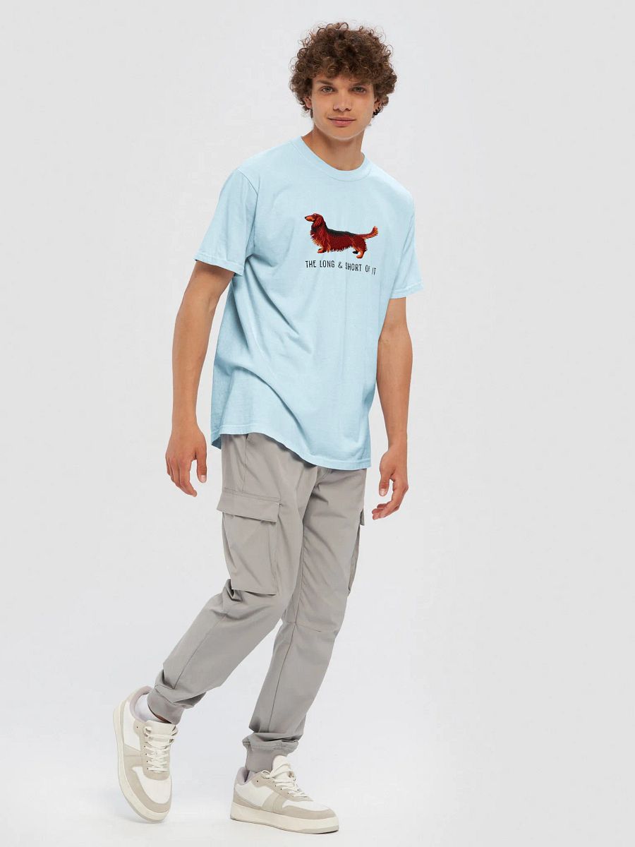 The Long & Short of It T-Shirt(Embroidered) of a Longhaired Dachshund(Red & Tan) product image (47)