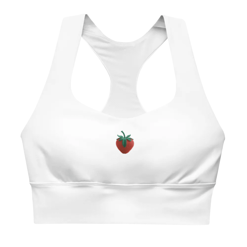 CozyAvocado Women's White Recycled Longline Sports Bra Strawberry #1 product image (1)