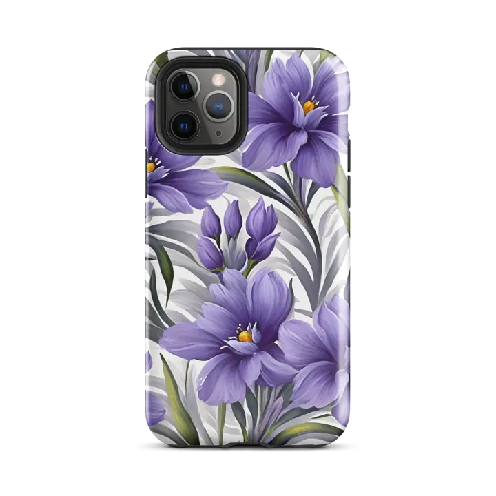 Tough Phone Case for iPhone® - Purple Flowers on a White Background product image (2)