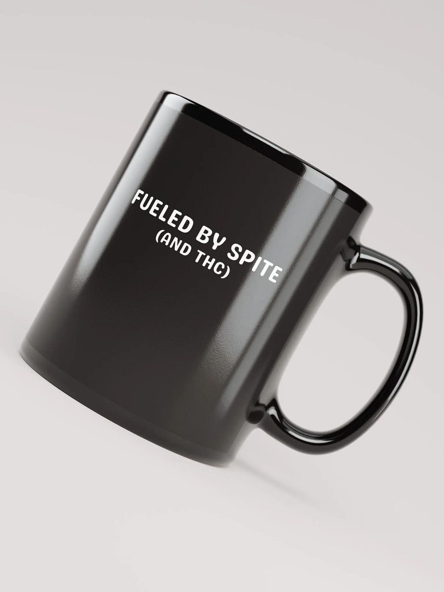 FUELED BY SPITE (white design) glossy black mug product image (7)