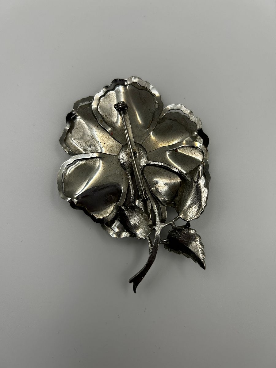 Vintage Silver Tone Layered Large Flower Brooch product image (3)