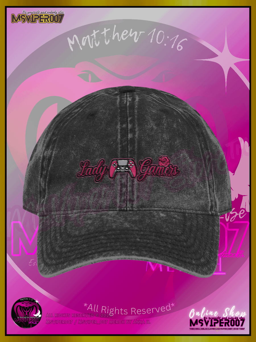 Vintage Cap [ Embroidered Design(s) ] - MsViper007's " Lady Gamers [flamingo]" Vintage Cotton Twill Cap by Anna H. product image (1)