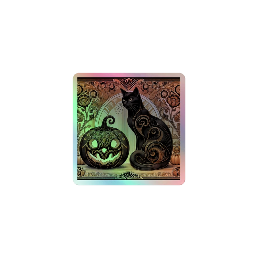 Art Nouveau Black Cat and Carved Pumpkin Vinyl Sticker – Halloween Elegance product image (1)