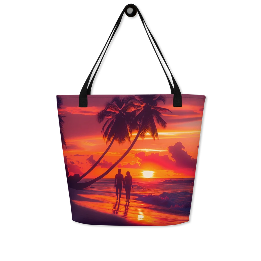 Tote Bag: Romantic Beach Sunset View Palm Trees Ocean Waves Romantic Couple Design product image (7)
